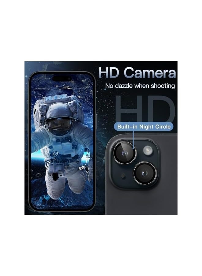 بروماس واقي عدسة الكاميرا لهاتف iPhone 15 6.1 بوصة وiPhone 15 Plus 6.7 بوصة، غطاء حلقة فردي معدني من الزجاج المقوى 9H، شفاف عالي الدقة، مجموعة واحدة (منتصف الليل) - Image 5