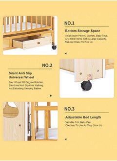 MaBaby Multifuctional Baby Rocking Bed Adjustable Infant Cots with Drawer  - Image 3
