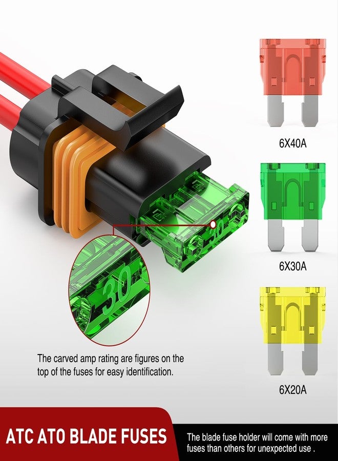 Nilight 6pcs Inline Fuse Holder 12AWG Waterproof ATC/ATO Blade Holder 20A 30A 40A Regular Heavy Duty in Line w/Cover Fits 1A to 30A Fuses for 12V Automotive Vehicles - Image 3