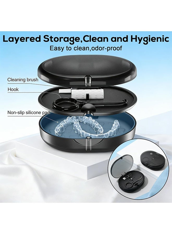 Restree Retainer Case, Portable Denture Bath Case, Denture Box Dental Storage Container with Denture Cleaner Brush Denture Container Portable, False Teeth Storage Container for Travel Retainer Cleaning - Image 2