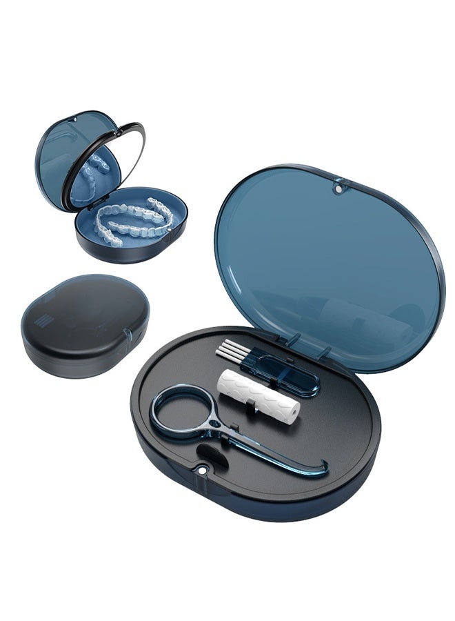 Restree Retainer Case, Portable Denture Bath Case, Denture Box Dental Storage Container with Denture Cleaner Brush Denture Container Portable, False Teeth Storage Container for Travel Retainer Cleaning - Image 1