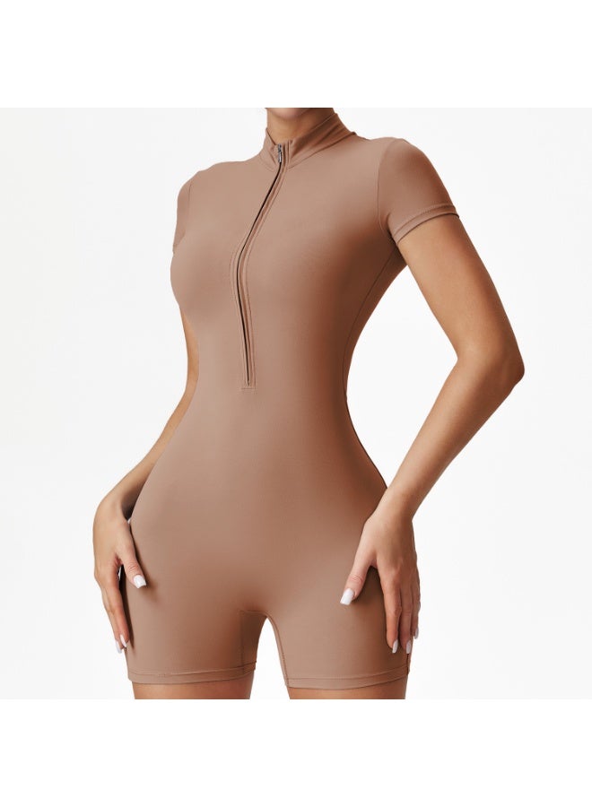 Summer Zipper Jumpsuits Short Sleeve Yoga Bodysuit Women's Yoga Set Gym Tracksuit Push-up Workout Clothes Dance Fitness Bodysuit  - Image 1