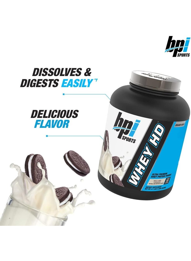 BPI SPORTS Whey HD Ultra Premium Whey Protein Powder 50 Servings 1850 gm Chocolate Cookie  - Image 3