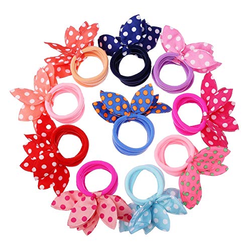 FAMEZA Girl's Rabbit Ear Hair Tie Rubber Bands Style Ponytail Holder (Multicolour) -24 Pieces - Image 1