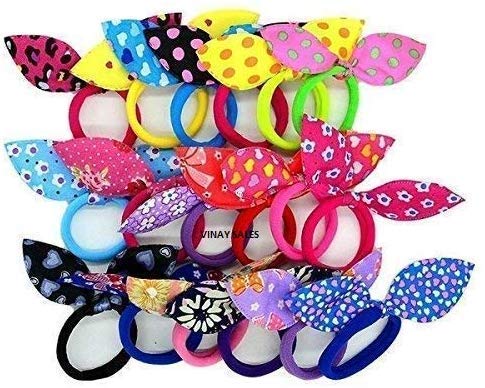 FAMEZA Girl's Rabbit Ear Hair Tie Rubber Bands Style Ponytail Holder (Multicolour) -24 Pieces - Image 2