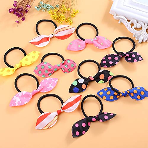 FAMEZA Girl's Rabbit Ear Hair Tie Rubber Bands Style Ponytail Holder (Multicolour) -24 Pieces - Image 3