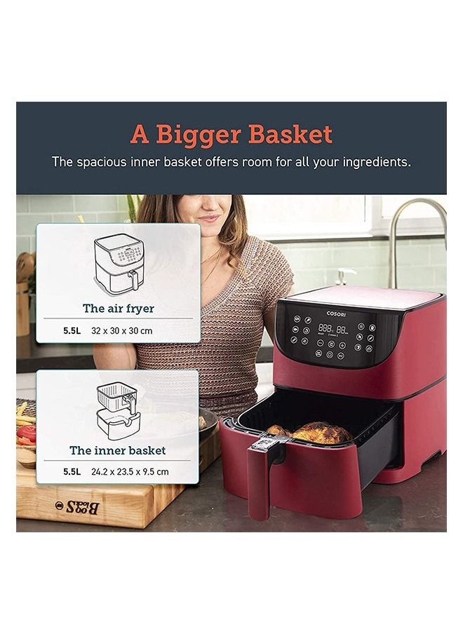 Digital Air Fryer CP158-AF-RED Oven Combo 5.5L Max Xl Large Nonstick Basket Cooker One-LED Display with Touch Screen Dishwasher-Safe Square Design Basket with Free Recipes Cookbook, RED