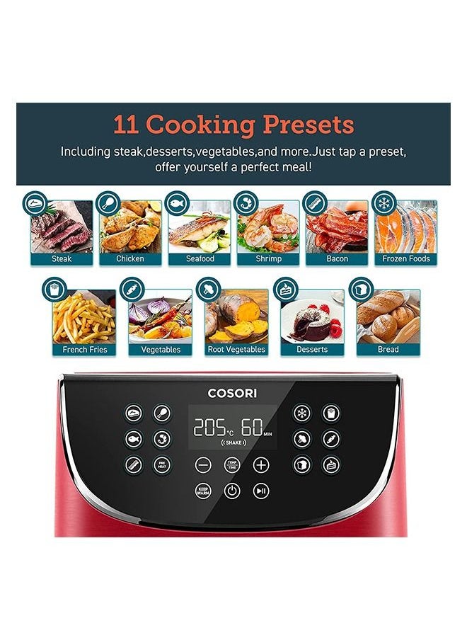 Digital Air Fryer CP158-AF-RED Oven Combo 5.5L Max Xl Large Nonstick Basket Cooker One-LED Display with Touch Screen Dishwasher-Safe Square Design Basket with Free Recipes Cookbook, RED