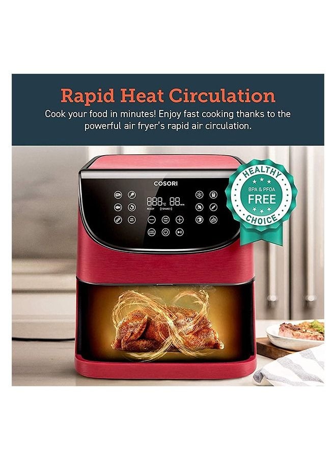 Digital Air Fryer CP158-AF-RED Oven Combo 5.5L Max Xl Large Nonstick Basket Cooker One-LED Display with Touch Screen Dishwasher-Safe Square Design Basket with Free Recipes Cookbook, RED