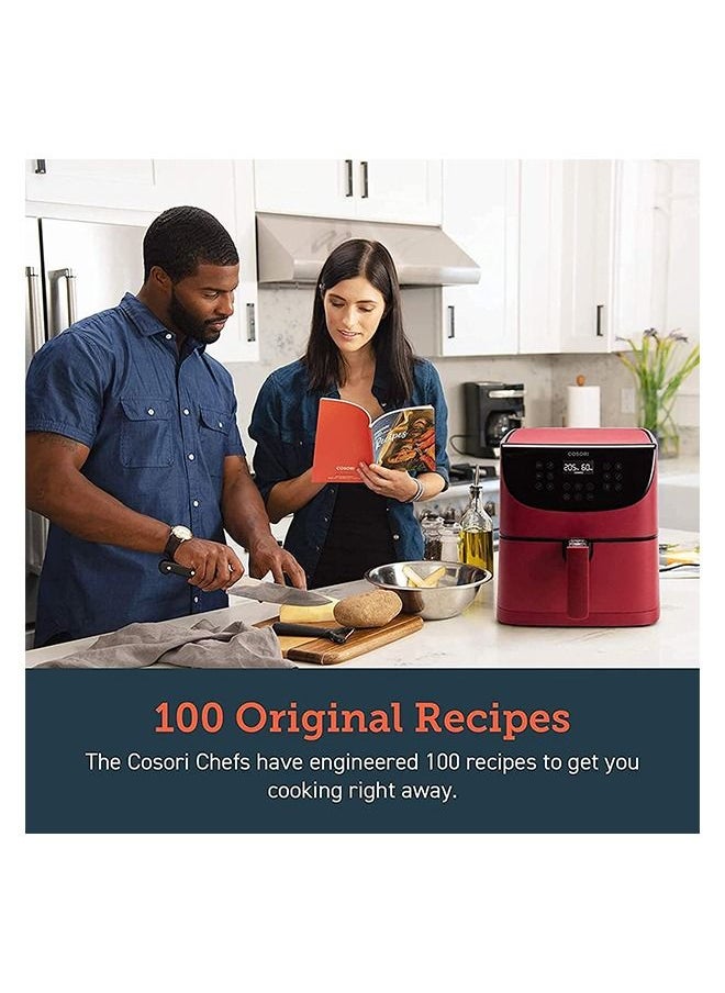 Digital Air Fryer CP158-AF-RED Oven Combo 5.5L Max Xl Large Nonstick Basket Cooker One-LED Display with Touch Screen Dishwasher-Safe Square Design Basket with Free Recipes Cookbook, RED