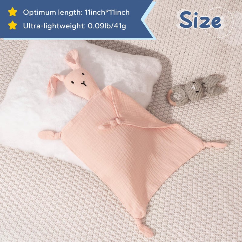 ZIGJOY Bunny Lovey Muslin Cotton Baby Security Blanket Soft Breathable Lovies for Babies Gifts for Newborn Infant Toddler Boys and Girls, Pink - Image 5