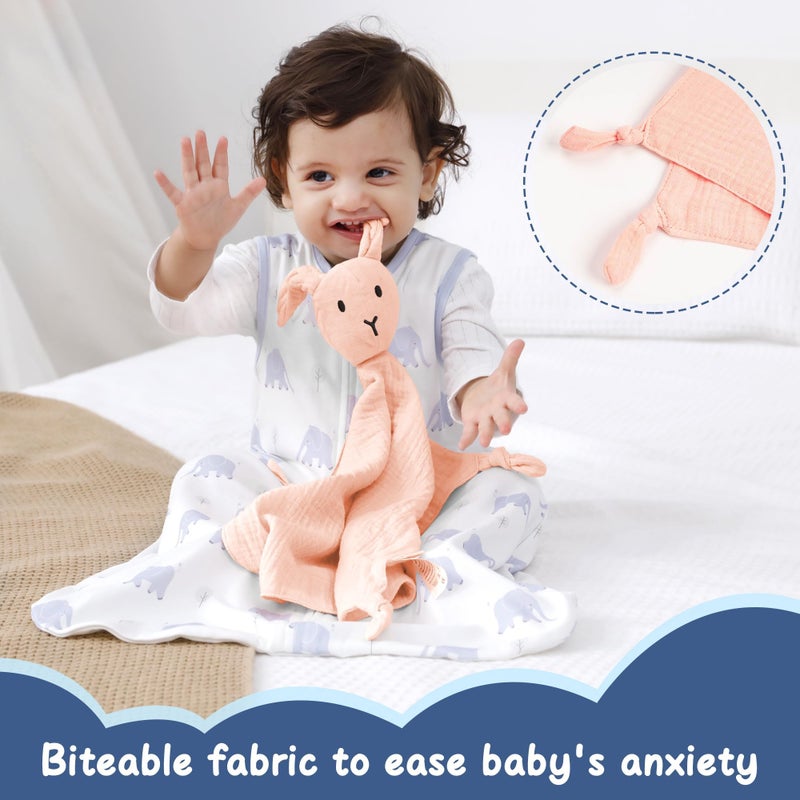 ZIGJOY Bunny Lovey Muslin Cotton Baby Security Blanket Soft Breathable Lovies for Babies Gifts for Newborn Infant Toddler Boys and Girls, Pink - Image 3