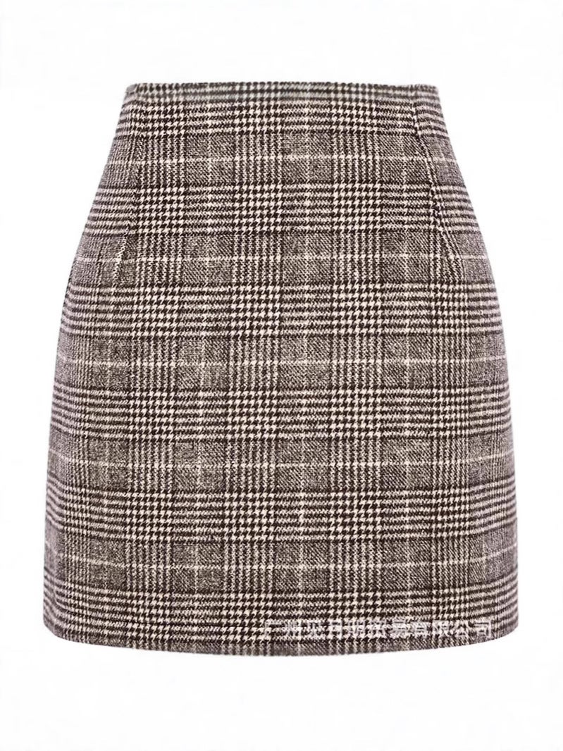 Independent Station Women'S High Waist Paid Skirt Tight Pencil Wool Mini Skirt - Image 5