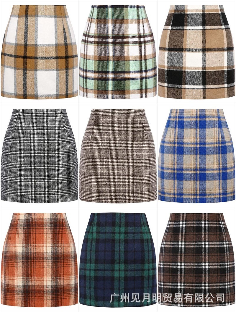 Independent Station Women'S High Waist Paid Skirt Tight Pencil Wool Mini Skirt - Image 2