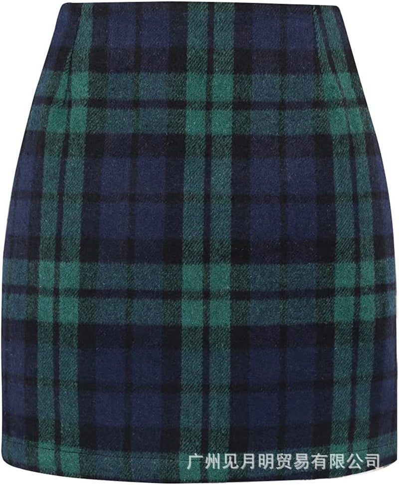 Independent Station Women'S High Waist Paid Skirt Tight Pencil Wool Mini Skirt - Image 1