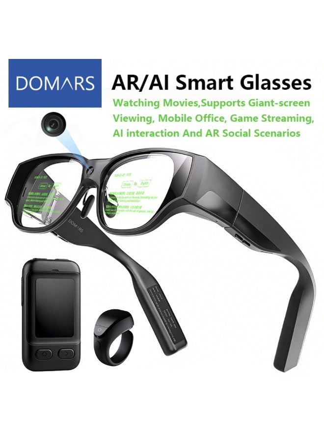 Domars AR/AI Smart Glasses for Men Women Bluetooth 5.3 Glasses AI Voice Control,16-megapixel Camera,AI Photo Recognition And Translation,Watching Movies,Supports Giant-screen Viewing, Mobile Office, Game Streaming, AI interaction And AR Social Scenarios（Gift Of A Smart Ring） - Image 1