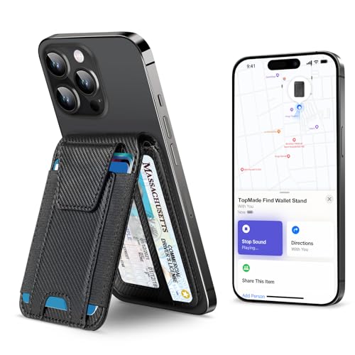 TopMade for Magsafe Wallet, Works with Apple Find My, Strongest Magnetic Wallet for iPhone 17/16/15/14/13/12 Series, Magnetic Card Holder with Adjustable Stand, 9 Cards Holder, Carbon Fiber Black - Image 1