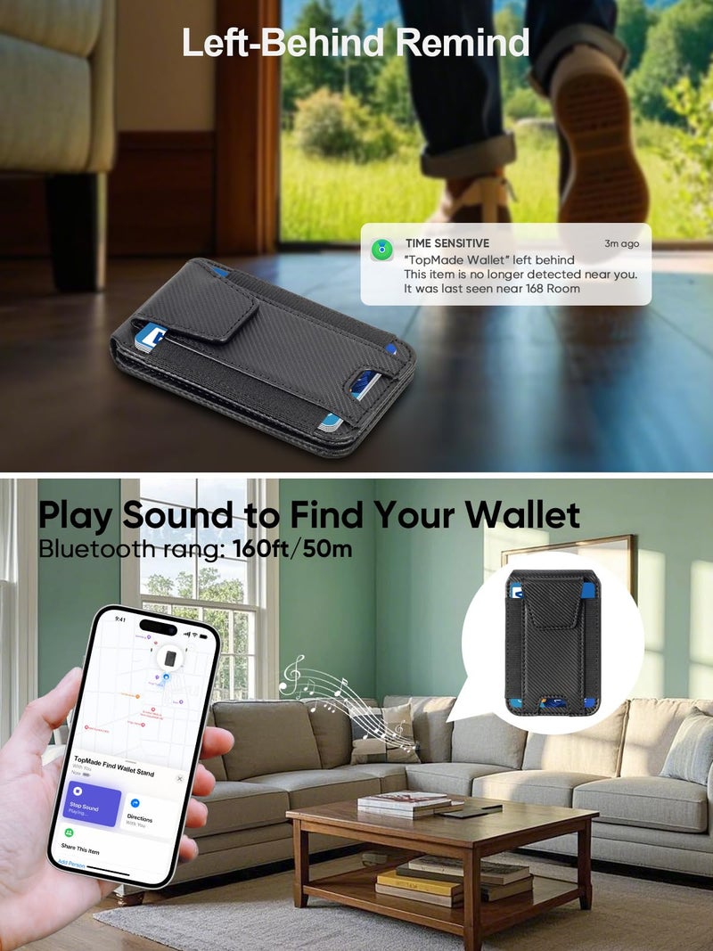 TopMade for Magsafe Wallet, Works with Apple Find My, Strongest Magnetic Wallet for iPhone 17/16/15/14/13/12 Series, Magnetic Card Holder with Adjustable Stand, 9 Cards Holder, Carbon Fiber Black - Image 3