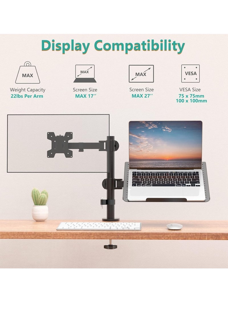 TIGER Laptop and Monitor Stand – Fully Adjustable Mount with Laptop Tray for 1 Notebook (up to 17 Inches) and 1 Screen (up to 27 Inches), 22 lbs Capacity (M001LP), Black – Ergonomic, Space-Saving Desk Stand for Enhanced Productivity  - Image 3