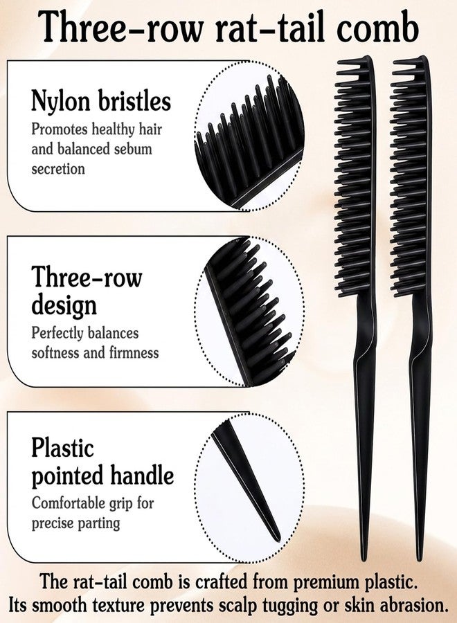 Neyauo 2 Pcs 3 Row Hair Comb for Natural Detangling Curl Rat Tail Styling Comb Set Unbraider Teasing Brush for Combing, Separating, Styling, Sectioning, and Shaping Curls, Women Men(Black) - Image 3