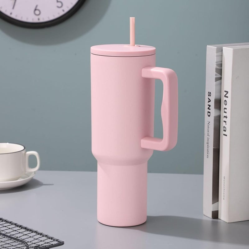 NowExp 1200ML DoubleWall Vacuum Insulated Stainless Steel Tumbler with Handle and Straw LeakProof Hot Cold Travel Mug for Water Coffee Smoothies Ideal for Gym Office and OnTheGo Pink - Image 5