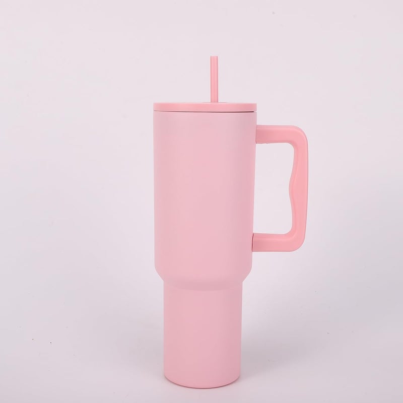 NowExp 1200ML DoubleWall Vacuum Insulated Stainless Steel Tumbler with Handle and Straw LeakProof Hot Cold Travel Mug for Water Coffee Smoothies Ideal for Gym Office and OnTheGo Pink - Image 1