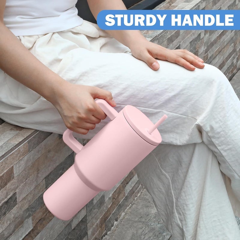 NowExp 1200ML DoubleWall Vacuum Insulated Stainless Steel Tumbler with Handle and Straw LeakProof Hot Cold Travel Mug for Water Coffee Smoothies Ideal for Gym Office and OnTheGo Pink - Image 3