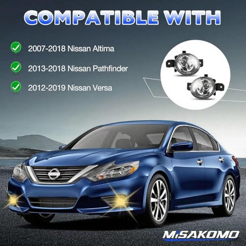 Misakomo Front Fog Lamps Assembly Compatible with 2007-2018 Nissan Altima/2013-2018 Nissan Pathfinder/2012-2019 Nissan Versa - Fog Light Replacement Replacement for NI2592122, NI2593122 - Image 3