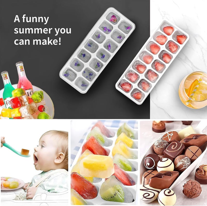 Airabc Ice Cube Trays 4 Pack, Silicone Ice Cube Trays with Removable Lid, Easy-Release Flexible 14-cube Ice Trays, LFGB Certified and BPA Free, Stackable Ice Trays with Covers for Cocktail, Freezer - Image 2