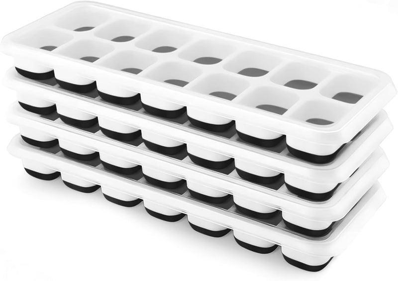 Airabc Ice Cube Trays 4 Pack, Silicone Ice Cube Trays with Removable Lid, Easy-Release Flexible 14-cube Ice Trays, LFGB Certified and BPA Free, Stackable Ice Trays with Covers for Cocktail, Freezer - Image 1
