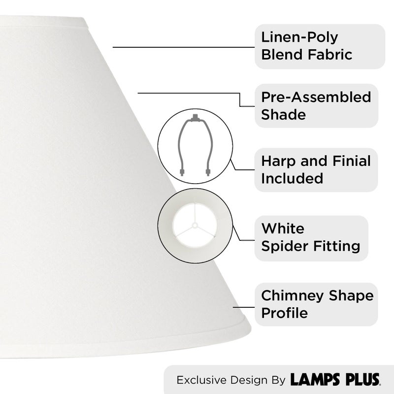 Springcrest 6" Top x 17" Bottom x 10" High x 11 1/2" Slant Lamp Shade Replacement Large White Chimney Round Country Traditional Linen Fabric Spider Harp Finial - Springcrest - Image 3