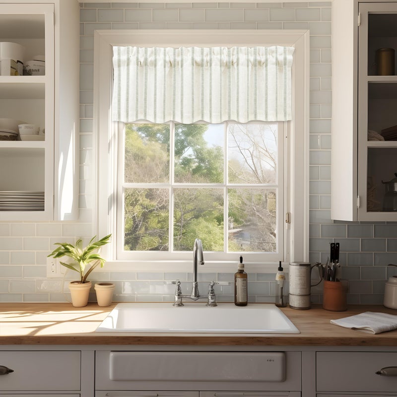 DriftAway Farmhouse Linen Lined Valance Double Layer Thermal Insulated Room Darkening Blackout Window Valances 3 Inch Rod Pocket Vertical Striped Kitchen Valance Single 52 Inch by 14 Inch Loden Green - Image 2