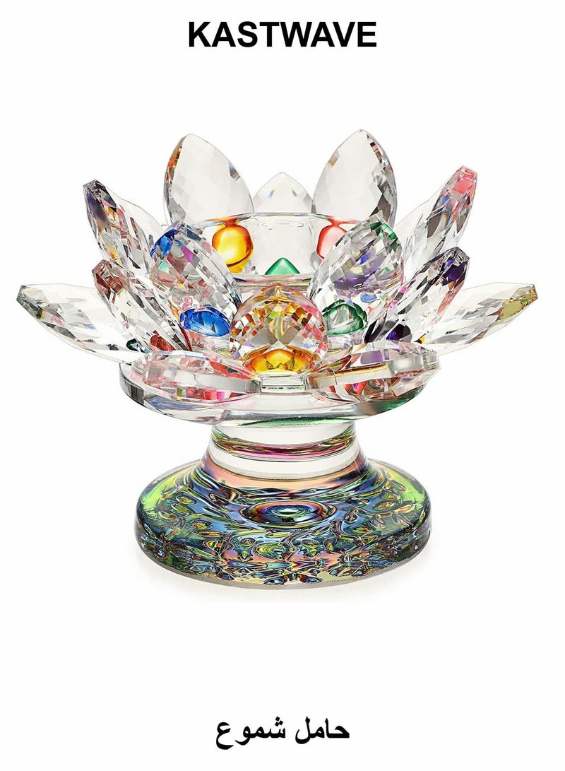 كاست ويف حامل شموع على شكل زهرة اللوتس الكريستالية الملونة، حامل شموع زجاجي ملون، حامل شموع صغير نذري - Image 1