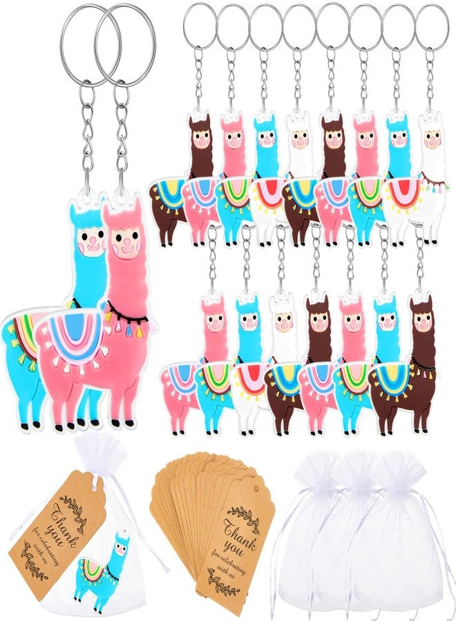 Herdear 90 Pieces Llama Party Favors 30 Sets Llama Birthday Party Favors, Including 30 Keychains Kids Cute Key Chains 30 Thank You Kraft Tags 30 White Organza Bags for Birthday Baby Shower - Image 2