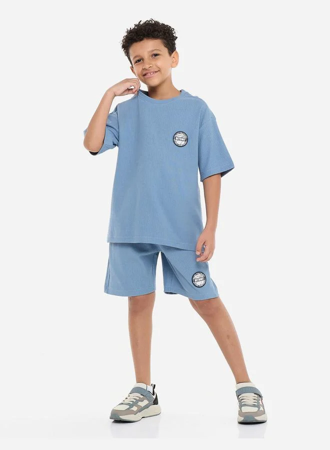 victor and jane Victor And Jane Boys Blue Textured Ribbed T-Shirt and Shorts Set