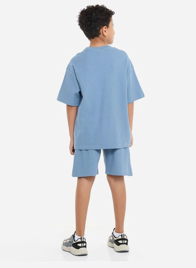 victor and jane Victor And Jane Boys Blue Textured Ribbed T-Shirt and Shorts Set