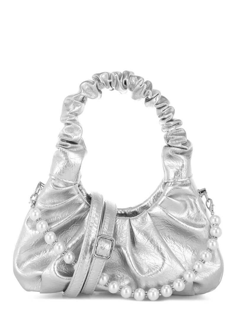 London Rag Women's Ruched Handle Crossbody Bag in Silver