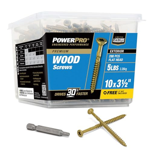 Power Pro Premium Exterior Wood Screws, #10 x 3-1/2" Inch All-Purpose Deck Screws for Outdoor Projects, T-25 Star Bit Included, Bronze, 280 Pieces | 48614V4 - Image 1