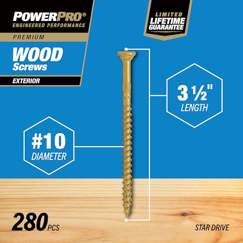 Power Pro Premium Exterior Wood Screws, #10 x 3-1/2" Inch All-Purpose Deck Screws for Outdoor Projects, T-25 Star Bit Included, Bronze, 280 Pieces | 48614V4 - Image 4