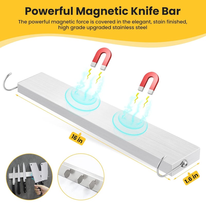 Qoosea Magnetic Knife Holder for Wall 16 Inch Stainless Steel Knife Magnetic Strip with Fully Strong Magnetic MultiPurpose Used as Knife Holder Magnetic Tool Organizer Art Supply Home Organizer - Image 2