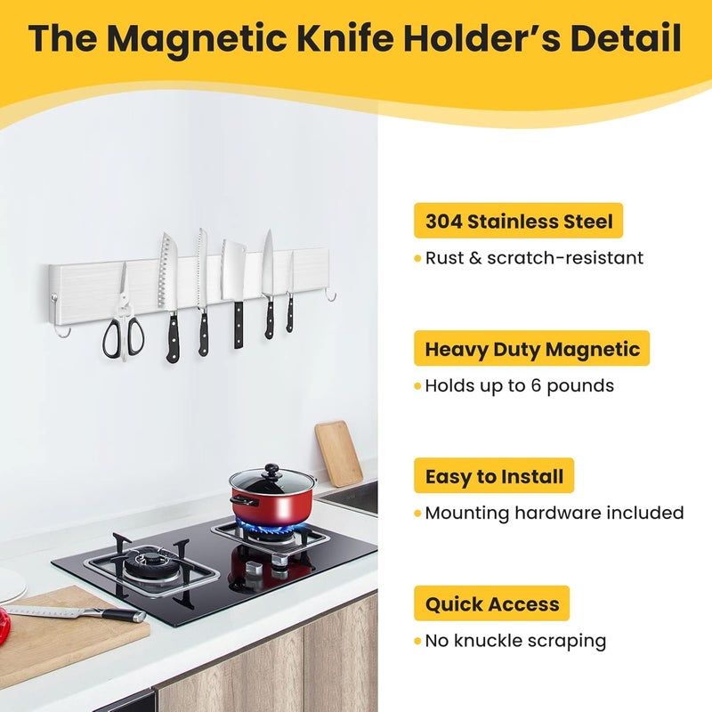 Qoosea Magnetic Knife Holder for Wall 16 Inch Stainless Steel Knife Magnetic Strip with Fully Strong Magnetic MultiPurpose Used as Knife Holder Magnetic Tool Organizer Art Supply Home Organizer - Image 3