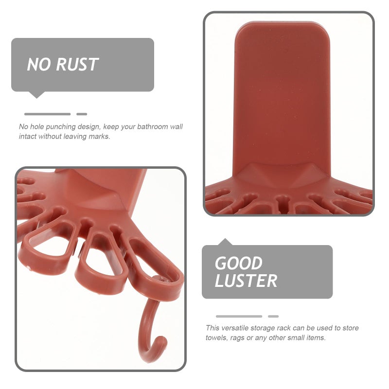 حامل مناشف دوار مثبت على الحائط مع خطافات بدون حفر تصميم زهور حمراء رف تخزين للمطبخ والحمام - Image 4