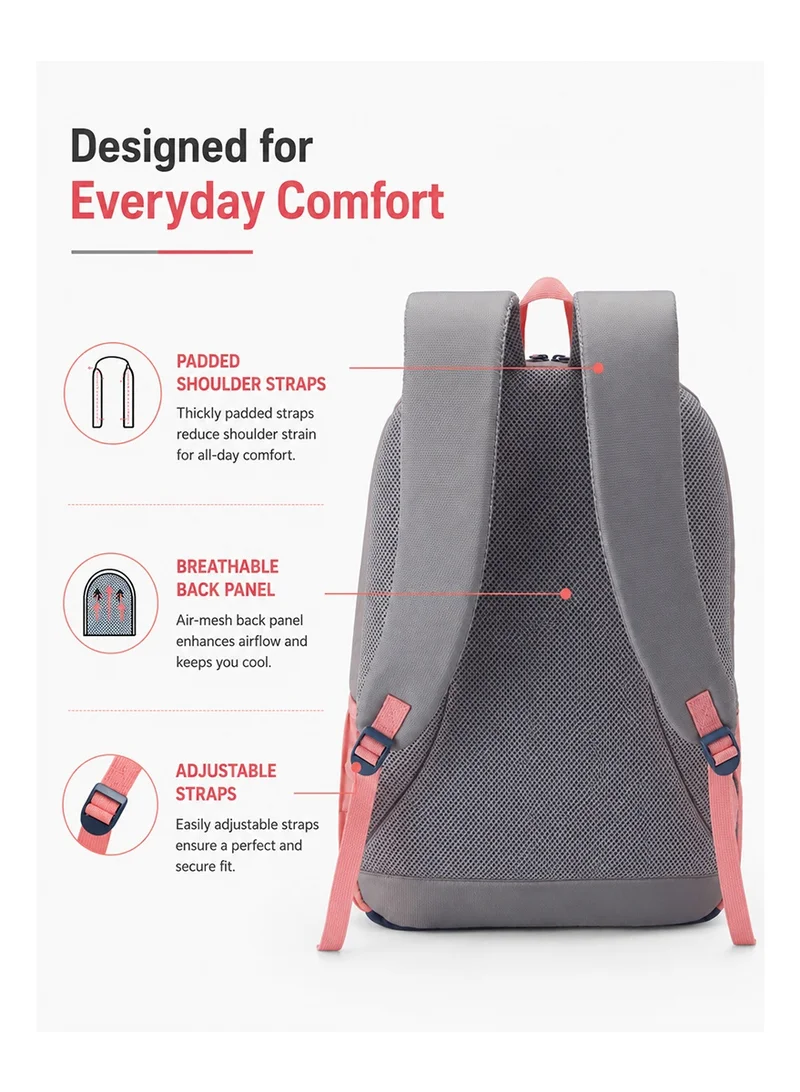 American Tourister Pink Aleo Backpack Polyester 20L Capacity, 15.6" Laptop Compartment, Beige|Front Zipper Pocket|Spacious Interior|Lightweight & Durable|Adjustable Shoulder Strap - 1 Year Global Warranty  | Best Price UAE