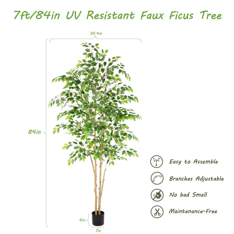 Nafresh Tall UV Resistant Ficus Tree Artificialï¼Œ7ft(84in) Realistic Texture Potted Faux Ficus Treeï¼Œ Fake Trees Indoor Outdoor for Home Office Living Room Bedroom Foyer Porch Decor. - Image 5