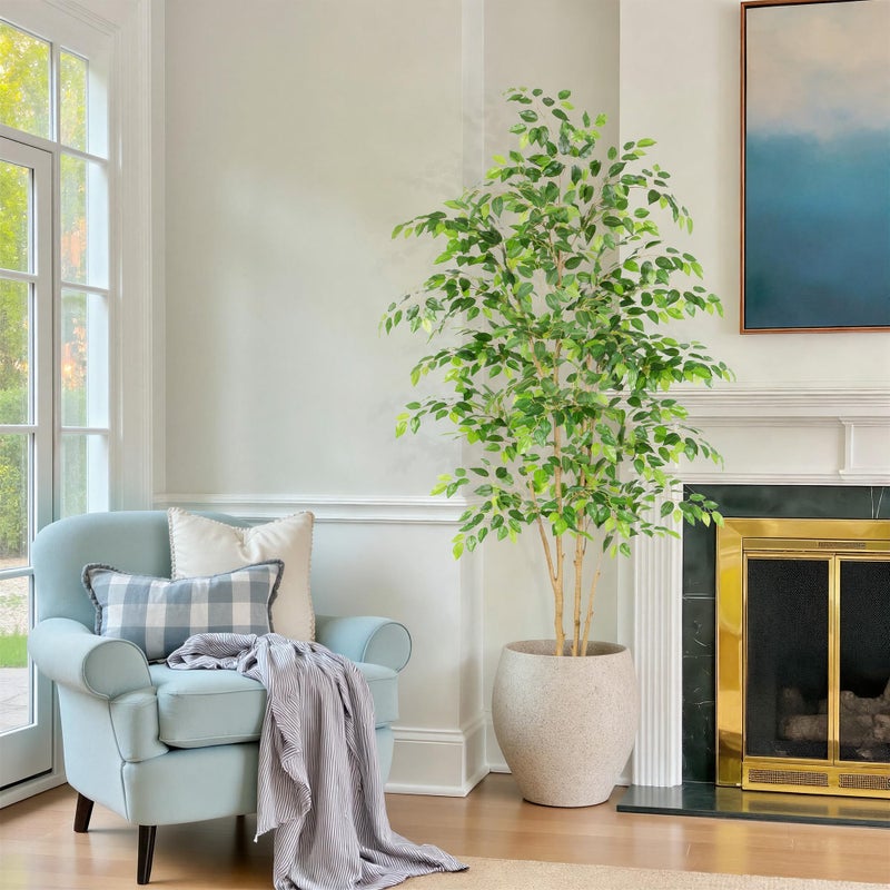 Nafresh Tall UV Resistant Ficus Tree Artificialï¼Œ7ft(84in) Realistic Texture Potted Faux Ficus Treeï¼Œ Fake Trees Indoor Outdoor for Home Office Living Room Bedroom Foyer Porch Decor. - Image 2