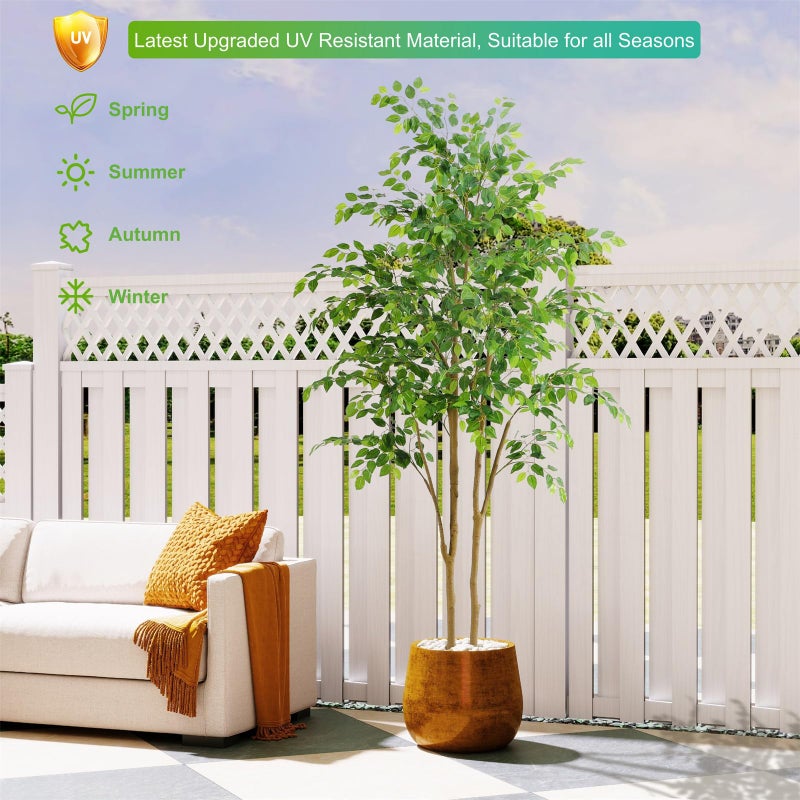Nafresh Tall UV Resistant Ficus Tree Artificialï¼Œ7ft(84in) Realistic Texture Potted Faux Ficus Treeï¼Œ Fake Trees Indoor Outdoor for Home Office Living Room Bedroom Foyer Porch Decor. - Image 4
