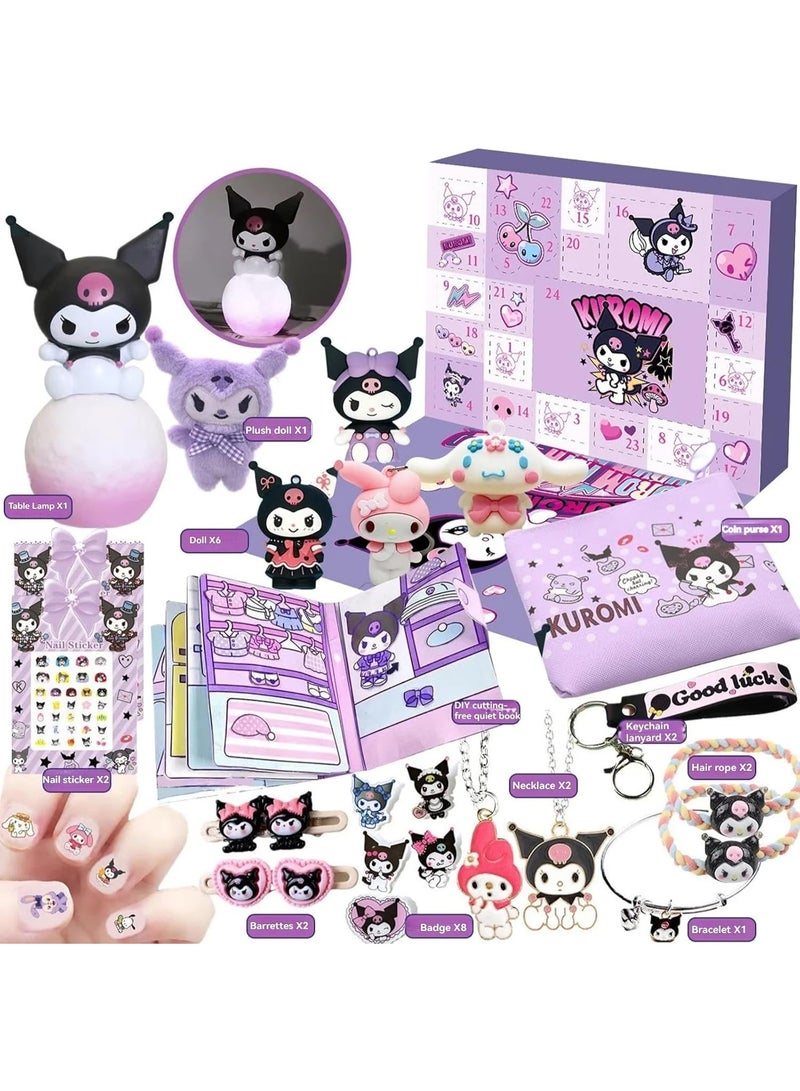Blind Box, Includes Cartoon Kuromi Anime Figures, Keychains, Rings and Accessories for Party Decoration, Xmas Countdown Advent Calendar Gift Toy for Girls, Boys  Kids