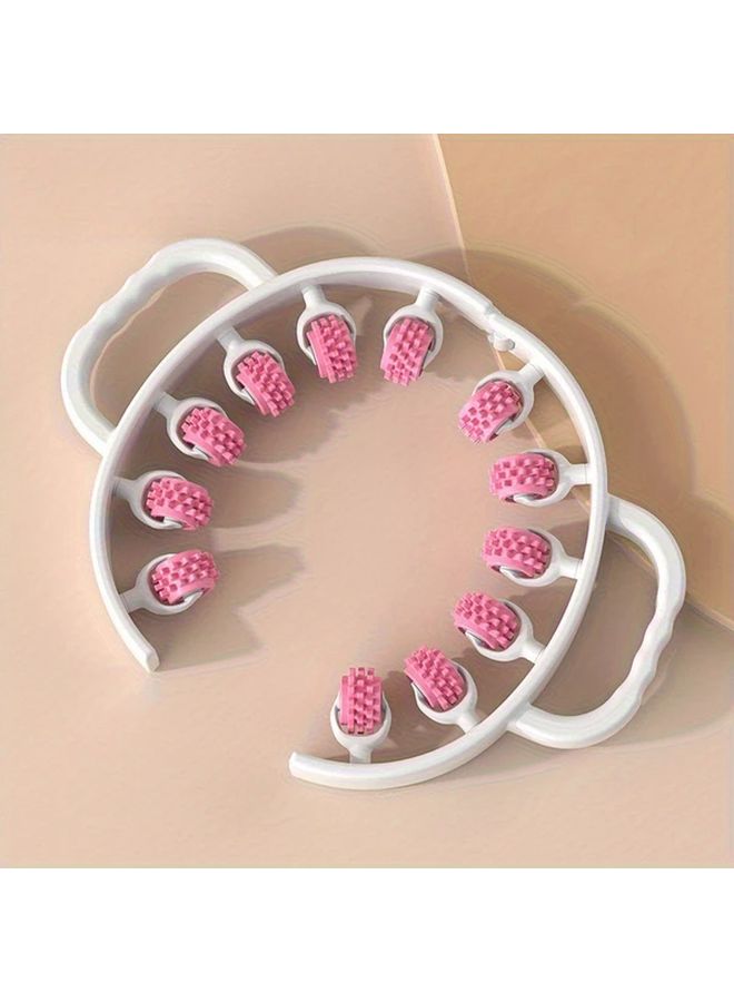 Pink 12 Wheel Leg Massage Roller For Slimming And Muscle Relaxation 360 Degree Rotating Adjustable Width Ideal For Thighs Calves Arms And Neck Ergonomic Design Durable Polypropylene - Image 1
