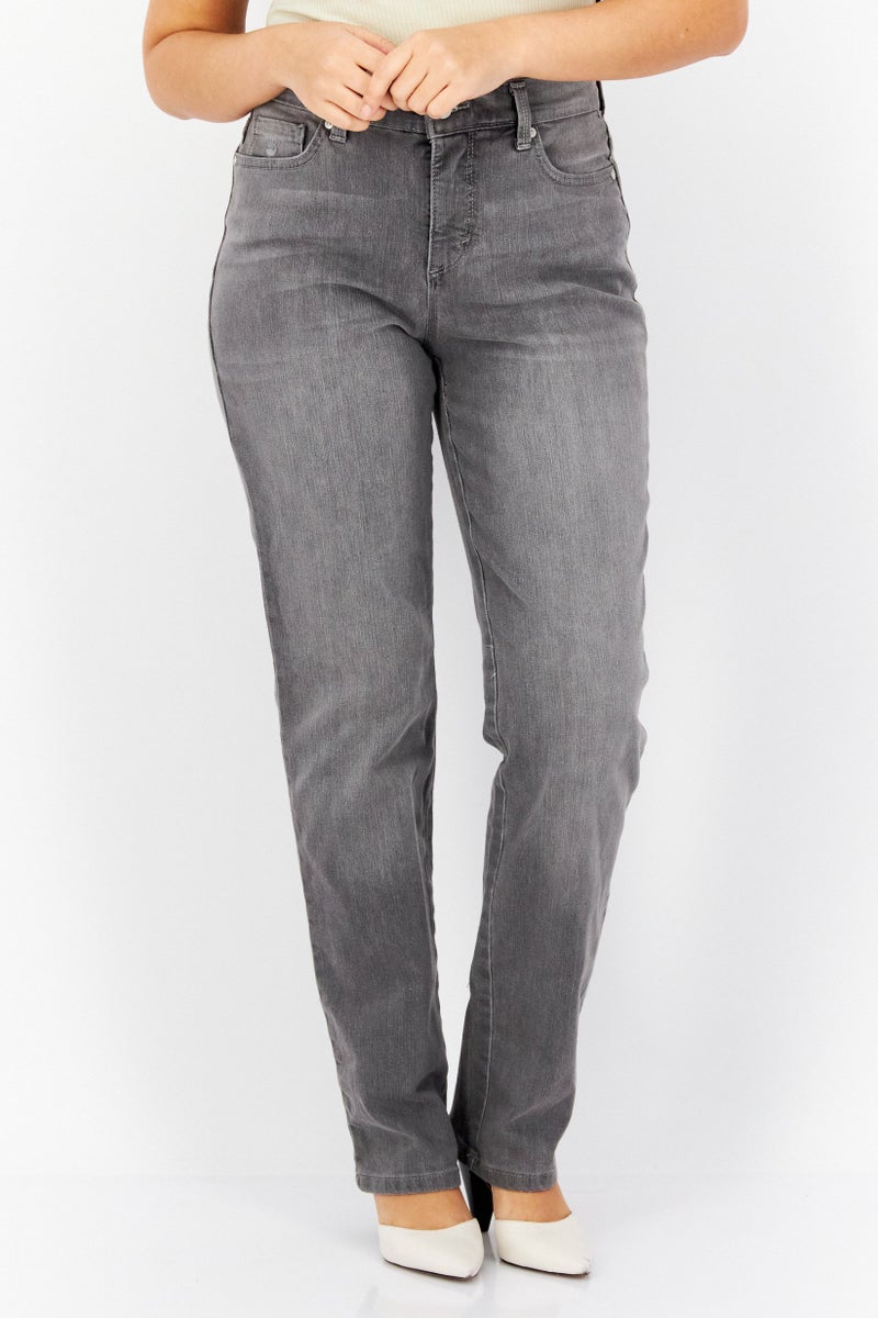 Gloria Vanderbilt Women Regular Fit Washed Straight Leg Pants, Grey - Image 1