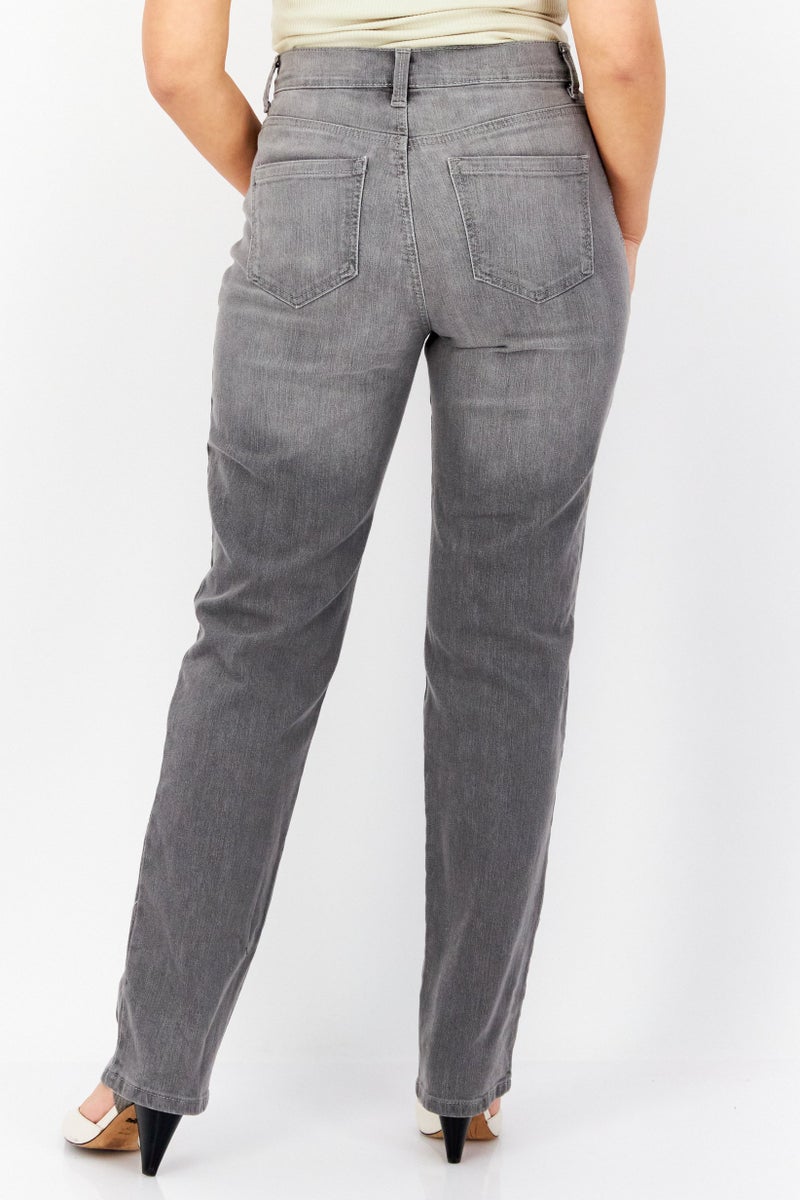 Gloria Vanderbilt Women Regular Fit Washed Straight Leg Pants, Grey - Image 3